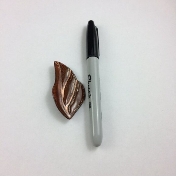 Enamel on Copper Brooch Pin Signed Leaf Wing Abstract Shape B Clark Brown - Picture 11 of 12